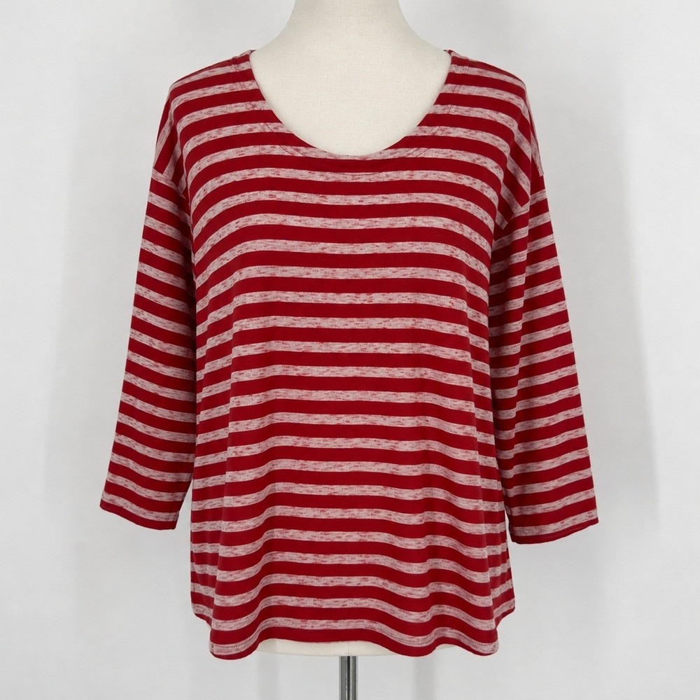 Madewell Cozy Slub Tee Small Red White Striped 3/4 Sleeve Nautical Preppy Casual